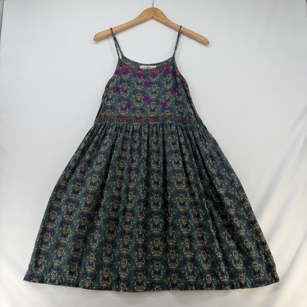 Natural Life Boho Floral Embroidered Rayon Midi Sundress Grey Pink Small - Picture 1 of 10